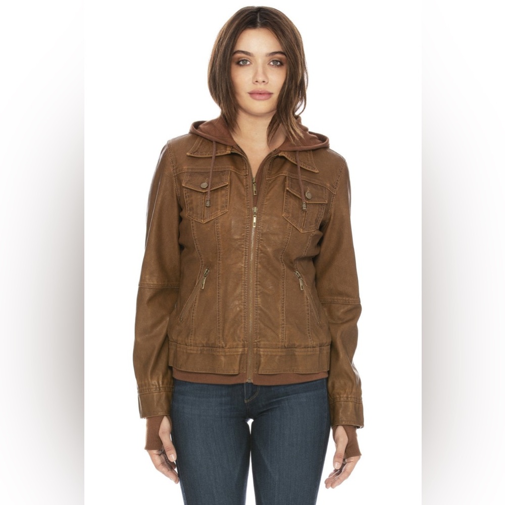 Coalition Girl Next Door Hooded Faux Leather Jacket